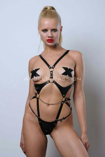 Ağ Bölgesi Açık Gizli Arzu Deri Body Harness, Gizli Arzu Deri Fantezi Giyim, Gizli Arzu Clubwear - APFT1170