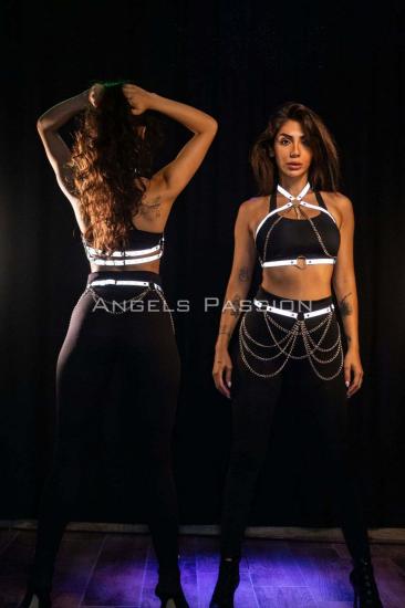 Gizli Arzu Karanlıkta Yansıyan Gizli Arzu Reflektörlü Gizli Arzu Gizli Arzu Zincirli Harness Takım, Dancewear, Partywear - APFT1365