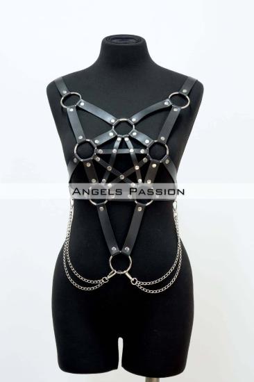 Gizli Arzu Zincir Detaylı Şık Gizli Arzu Deri Göğüs Harness, Büstiyer Harness, Gizli Arzu Deri Göğüs Harness- APFT1399