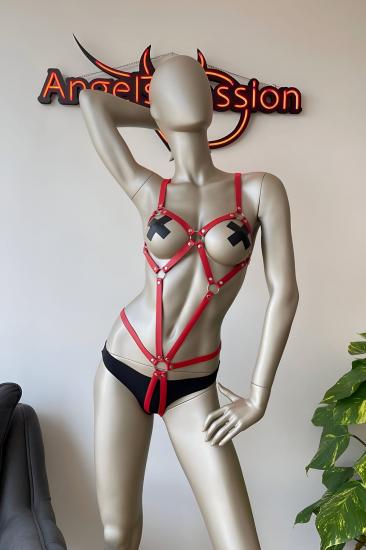 Gizli Arzu Vücudu Saran Kırmızı Gizli Arzu Deri Body Harness