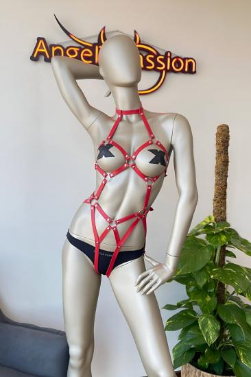 Kırmızı Gizli Arzu Deri Dansçı Özel Harness