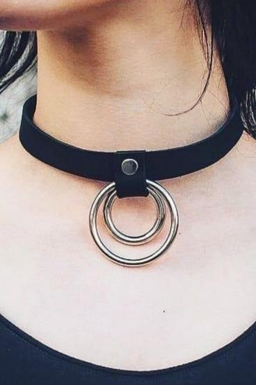 Gizli Arzu İnce Şerit Halka Detaylı Ayarlı Şık Gizli Arzu Deri Choker - APFT685