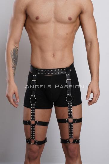 Perçin Detaylı Şık Gizli Arzu Erkek Bacak Harness, Gizli Arzu Erkek Fantazi Gizli Arzu Jartiyer Harness - APFTM193