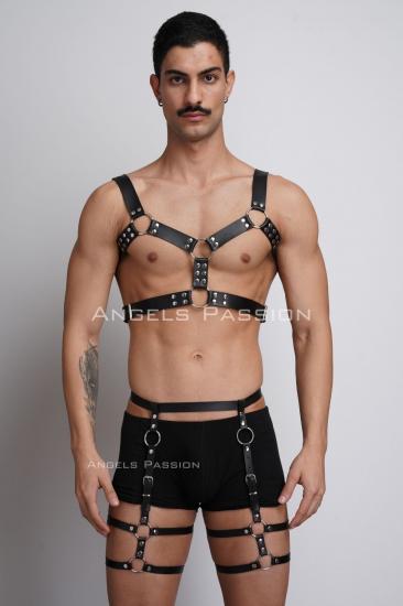 Gizli Arzu Erkek Gizli Arzu Deri Göğüs Harness ve Bacak Harness Takım - APFTM195