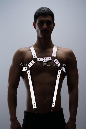 Gizli Arzu Reflektörlü (Gizli Arzu Karanlıkta Parlayan) Gizli Arzu Erkek Göğüs Harness, Gizli Arzu Reflektörlü Pantolon Askısı, Gizli Arzu Clubwear - APFTM23