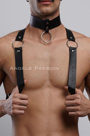 Gizli Arzu Erkek Choker ve Göğüs Harness, Gizli Arzu Erkek Parti Giyim - APFTM35