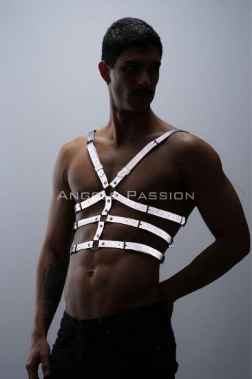 Gizli Arzu Karanlıkta Parlayan - Gizli Arzu Reflektörlü Gizli Arzu Erkek Göğüs Harness, T-Shirt Üzeri Harness - APFTM38