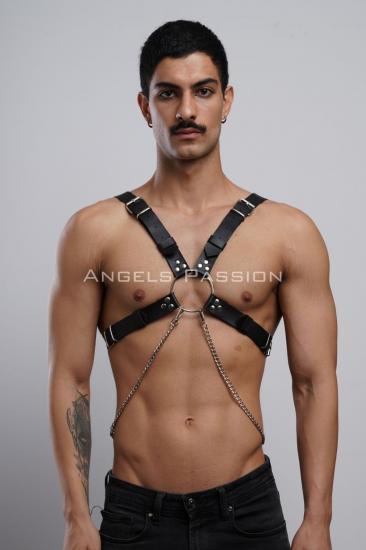 Gizli Arzu Zincir Detaylı Gizli Arzu Deri Gizli Arzu Erkek Göğüs Harness, Partywear, Gizli Arzu Clubwear - APFTM95