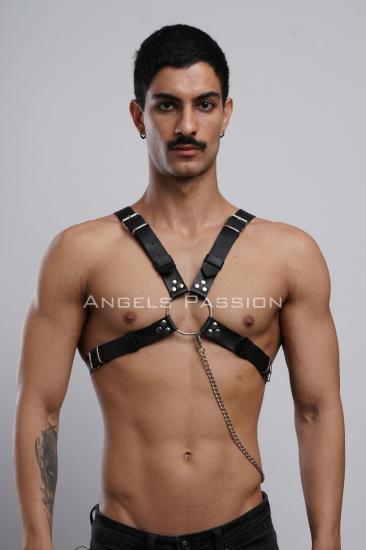 Gizli Arzu Zincir Detaylı Gizli Arzu Deri Gizli Arzu Erkek Göğüs Harness, Partywear, Gizli Arzu Clubwear - APFTM95